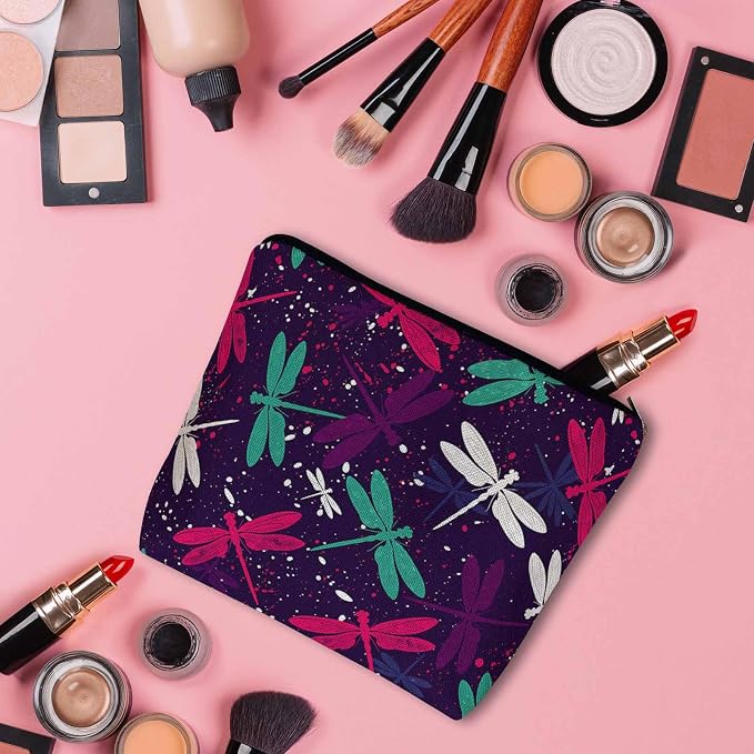 Dragonfly Makeup Bag For Women, Adorable Cosmetic Bag Makeup Bags, Colorful Dragonflies Nature Zipper Bag Travel Bags Toiletry Organizers Pouch Bags Washing Bags For Gym Bathroom
