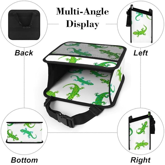 Car Seat Back Organizer Hanging Storage Bag for Backseat, Cute Animals | Lizards, Pu Leather Auto Storage Organizer with Mesh Pockets, Waterproof and Leakproof