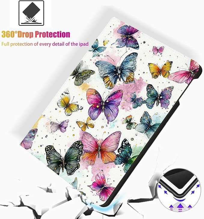 for Microsoft Surface Pro 11/10/9-13" 2024/2022 Tablet Case,Auto Wake/Sleep,Adjustable Stand Protective Cover - Watercolor Butterfly