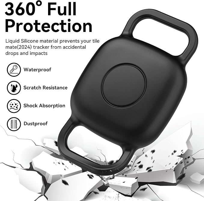 DDJ Waterproof Dog Collar Holder for Life360 Tile Mate Tracker, 4-Pack Durable Silicone Cover, Anti Lost for Life 360 Tile Tracker Case for Cat & pet Collars (Black, Navy Blue, Pink,White)