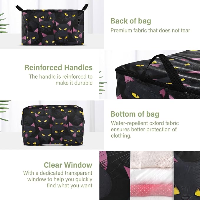 Generic Cute Black Cat Clothes Storage Bag Bins 2 Pack Foldable Storage Containers Large Closet Organizer with Zipper Storage Cubes for Bed Sheets Clothing Comforters 95L, g355896709p976c1037s2358