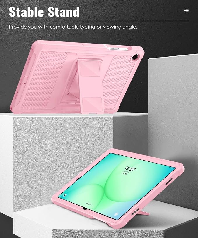 MoKo Shockproof Case Fit Samsung Galaxy Tab A11+ Plus/ A9+ 11 Inch | Full Body Rugged Stand Back Cover with Built-in Screen Protector for Galaxy Tab A11+/ A9+ Tablet, Light Pink