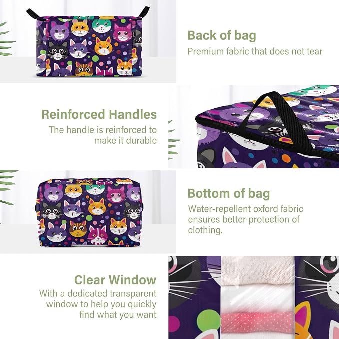 Generic Cute Cat Purple Clothes Storage Bag Bins 2 Pack Foldable Storage Containers Large Closet Organizer with Zipper Quilt Bag for Bed Sheets Clothing Comforters 95L, g355896692p976c1037s2358