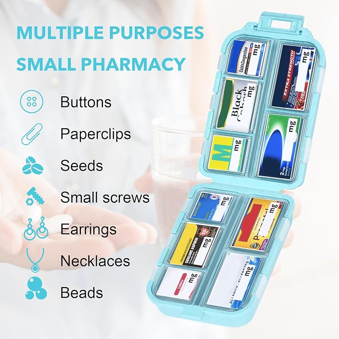 Large Blue Pill Organizer with 189 Labels, Travel Pill Case for Women (1 Pack)