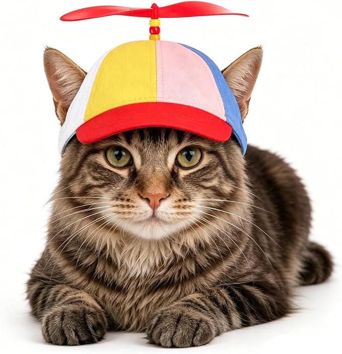 Pet Propeller Hat - Colorful Rainbow Helicopter Hat, Adjustable Cute Baseball Cap with Removable Propeller for Small Medium Dogs & Cats (Sizes S/L)