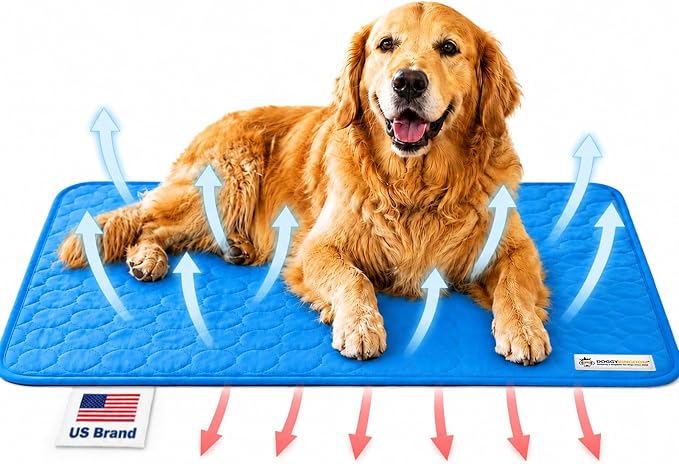 Doggykingdom Cooling Mat for Dogs – Ice Silk Self-Cooling Pet Pad for Dogs & Cats, Breathable Washable Cooling Pad for Crate, Kennel, Car & Floor, Summer Sleeping Mat, No Water Needed, Blue, X-Large
