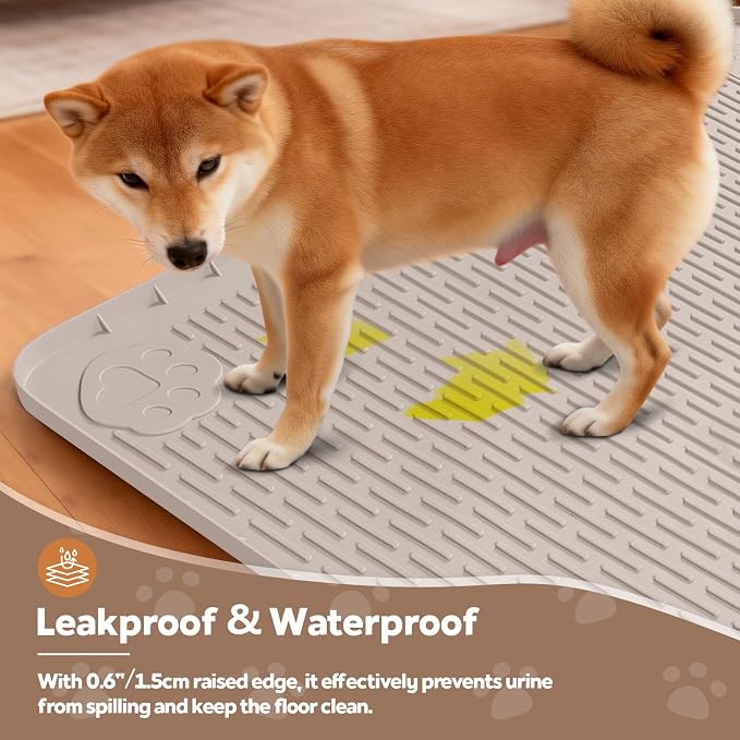 Silicone Dog Crate Mat 57"x 40" Under Dog Crate Kennel Pad Mat, Khaki | Extra Large Dog Cage Mat, Non-Slip Waterproof Dog Playpen Mat, Reusable Washable Dog Mat for Crate, Protect Floors