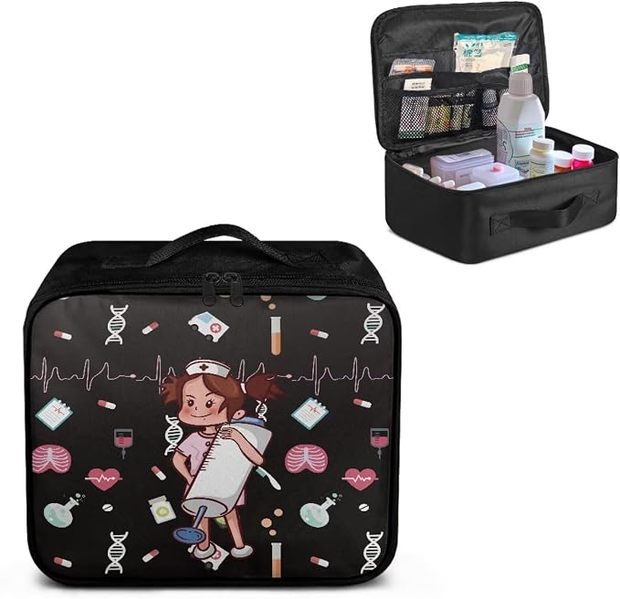 Cute First Aid Bag Empty Large Nurse Girl Medical Equipment Bag Medical Kit Bag Empty Portable Medicine Organizer Zipper Pouch for School Kids College Dorm Student Traveling