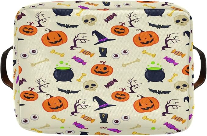 Kigai Storage Basket, Fabric Collapsible Closet Organizer Bin | Halloween Pumpkin Waterproof Foldable Canvas Basket with Handles for Shelves, Nursery, Closet, Bedroom & Bathroom