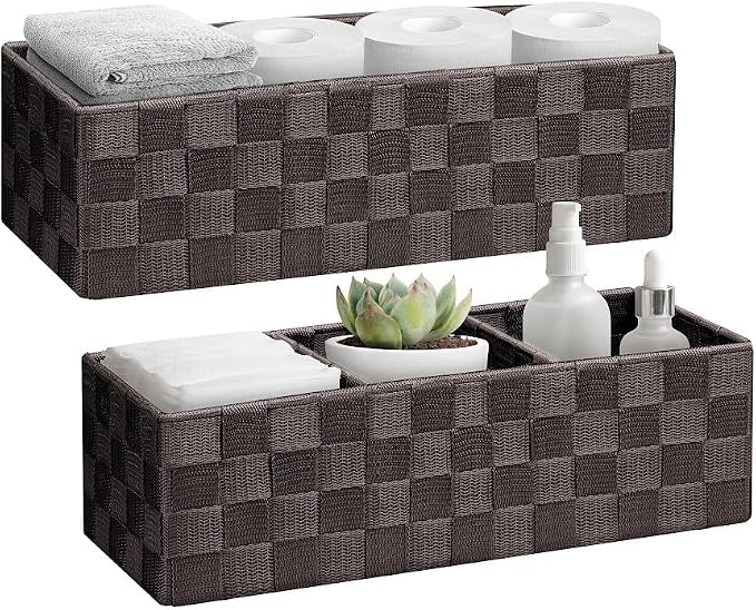 Woven Storage Baskets Shelf Tote Boxes for Organizing, Woven Baskets for Shelves Small Baskets Organizer Bins Pantry Storage Baskets (Brown, 13Qt./2 PCS)