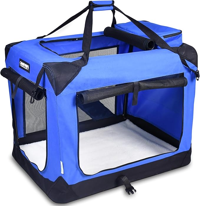 Jespet 3 Door Soft Dog Crates Kennel for Pets, Folding Travel Pet Carrier | 3 Mesh Doors 30'' Dog House, Large Pocket, Easy to Install, Steel Frame, Removable Crate Pad, For Indoor & Outdoor