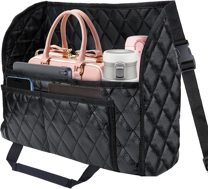 BFXM Car Purse Holder Between Seats, Leather Front Seat Car Organizer | Large Capacity Car Net Pocket Handbag Holder, Backseat Barrier Storage Bag Fits for Car, Truck, SUV, Purse Holder for Car