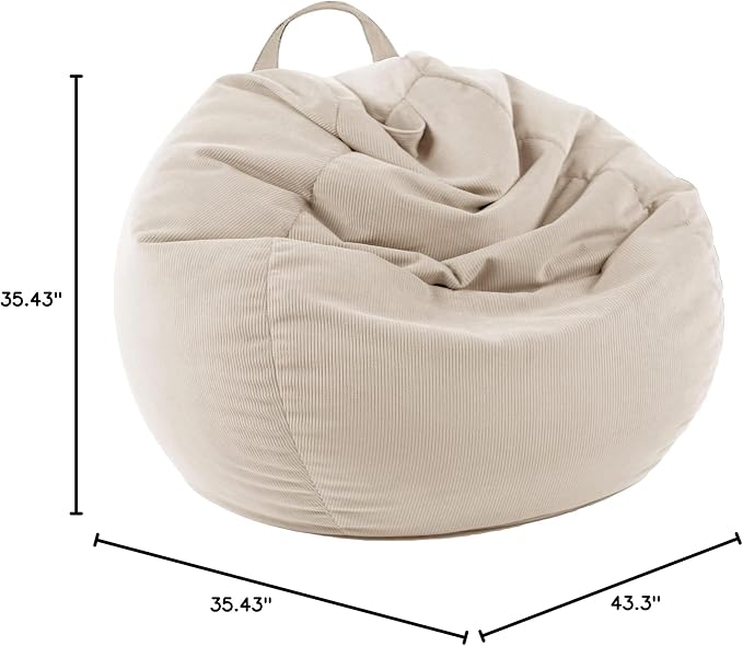 LPMOERA Stuffed Animal Storage Soft Bean Bag Cover No Filler Cream White | Skin-Friendly,Portable,Wide Easy-Load Opening,Hidden Zipper,Decorative Organizer