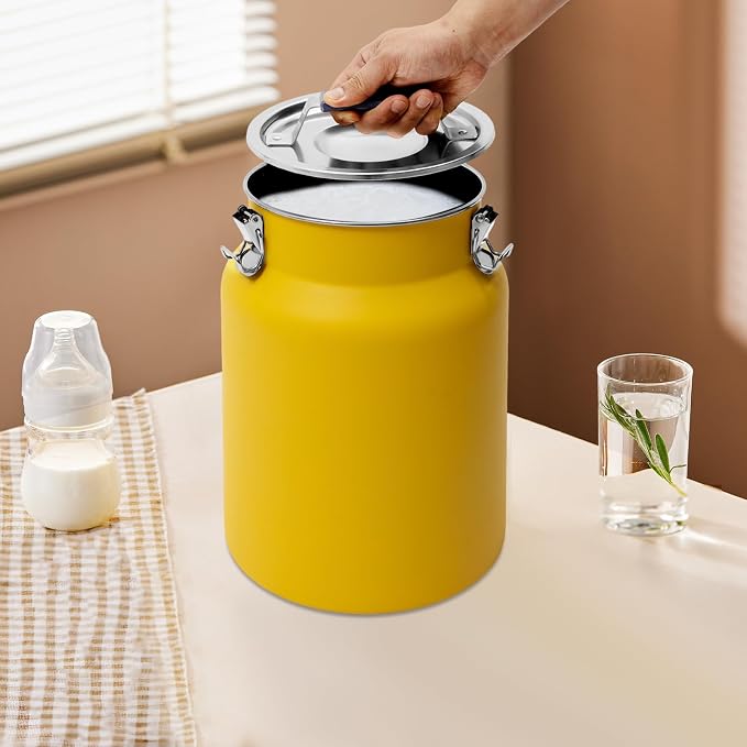 12L Stainless Steel Rice Storage Container with Airtight Lid&Handle, Yellow | Secure 3-Buckle Locking Lid, Portable Handle and Wide Opening, Stores Rice, Flour, Pet Food, Tea, Oil, Milk, Grains