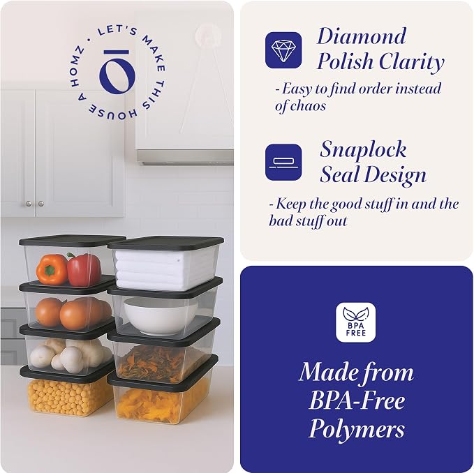 HOMZ 10-Pack Snaplock, Small Clear Plastic Storage Organizer Bins w/Lids, 6 Quart, Gray - Stackable Container Boxes for Bedroom, Bathroom, Garage, and Office Organization