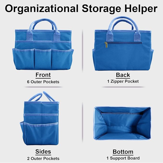 Cupohus Craft Organizer Bag, Blue Art Supply Tote with Multiple Pockets | Portable Storage Tote for Scrapbooking, Journal, Sewing, Oxford Fabric Carrying Caddy for Teacher, Officer, Artist