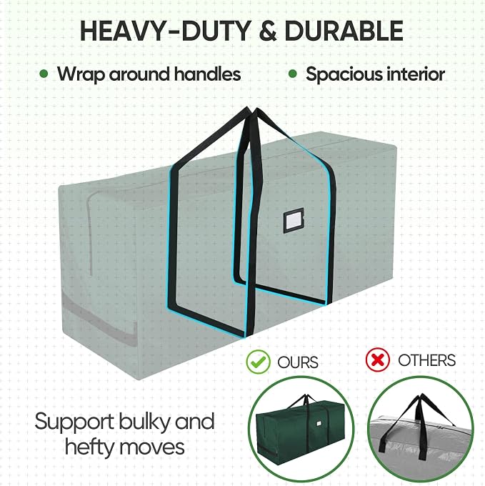 BALEINE 9 ft Christmas Tree Storage Bag, Heavy Duty Extra Large Artificial Christmas Tree Bag with Reinforced Handles and Dual Zippers Wide Opening (Green, 9 ft)
