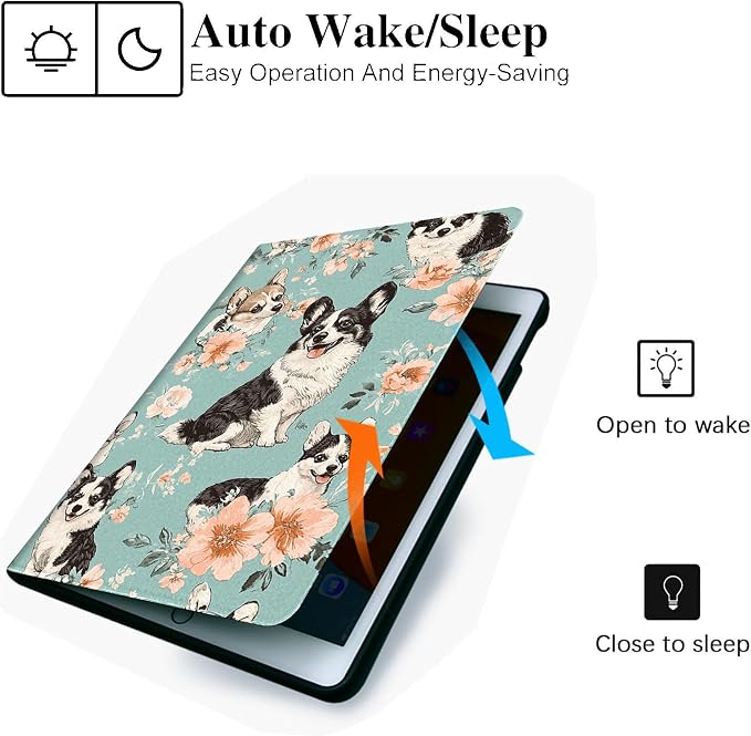 for Microsoft Surface Pro X/Pro X Plus-13 2019/2020/2021/2024 Tablet Case,Auto Wake/Sleep,Adjustable Stand Protective Cover - Corgi Floral