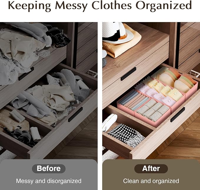 DIMJ Drawer Organiser System, Drawer Organiser, Foldable Storage Box, Fabric, Drawer Inserts for Wardrobes, Wardrobe Organiser for Trousers, Clothes, Set of 4, Pink