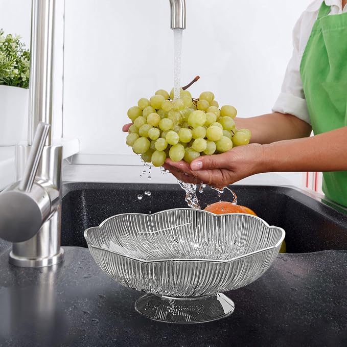 Fruit Bowl Decorative Bowl Multifunctional Modern Dish Pedestal Bowls for Kitchen Counter for Parties Dining Table Dessert, D Black