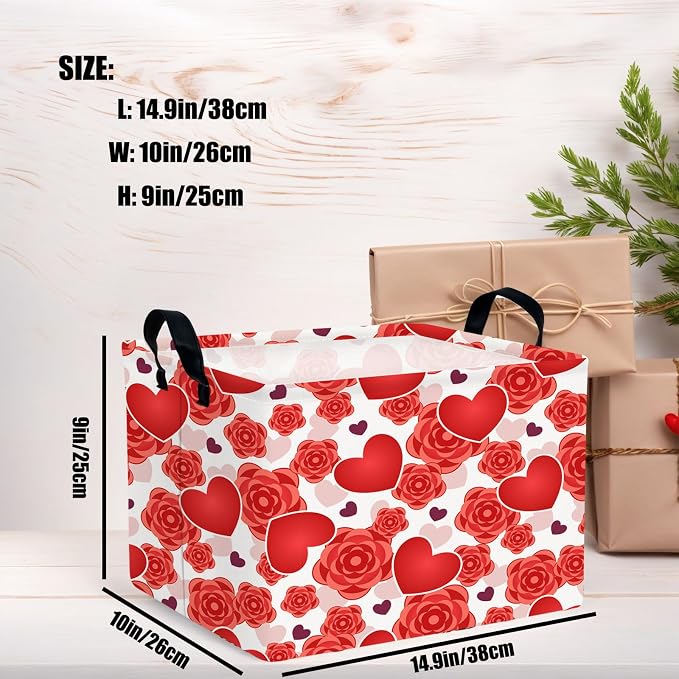 Valentine's Day Basket for Gifts Empty Cute Heart Large Gift Basket Decorative Storage Bin for Kid and Baby Room Décor (Red Love Rose)
