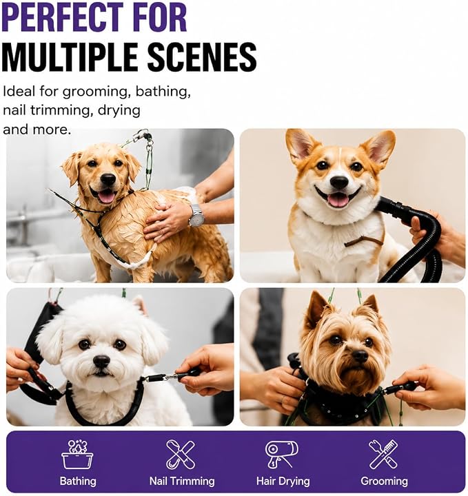 Adjustable Dog Grooming Arm & No-Sit Holder, Height 26"-40 | Adjustable Pet Grooming Arm for Small to Large Dogs, with Grooming Loop, Hammock & No-Sit Haunch Holder