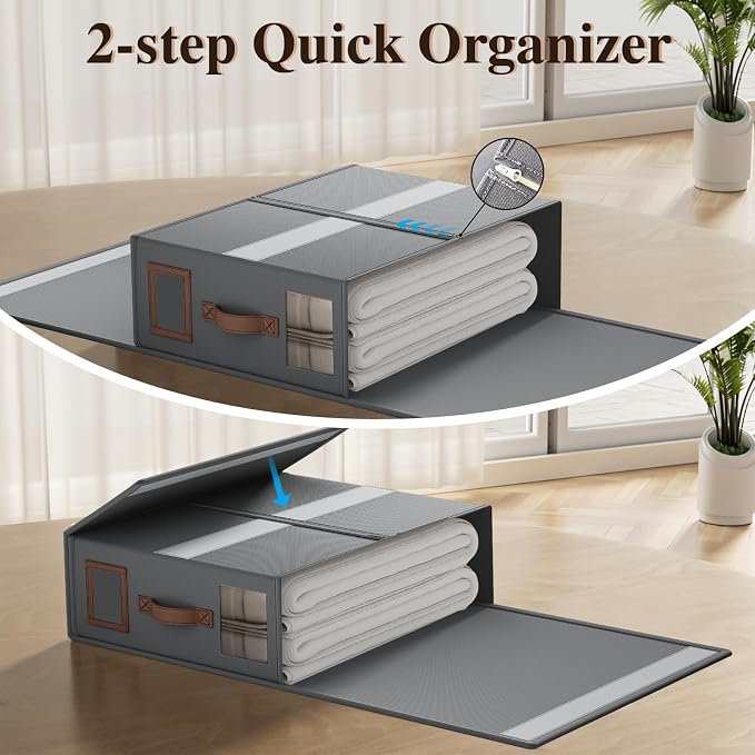 4 Pack Foldable Bed Sheets Set Organizers and Storage(King & Queen Size),Linen Fabric Closet Organizers with Window,Folding Bedding Storage Box for Bedsheets and Pillow Cube Organizer-Gray