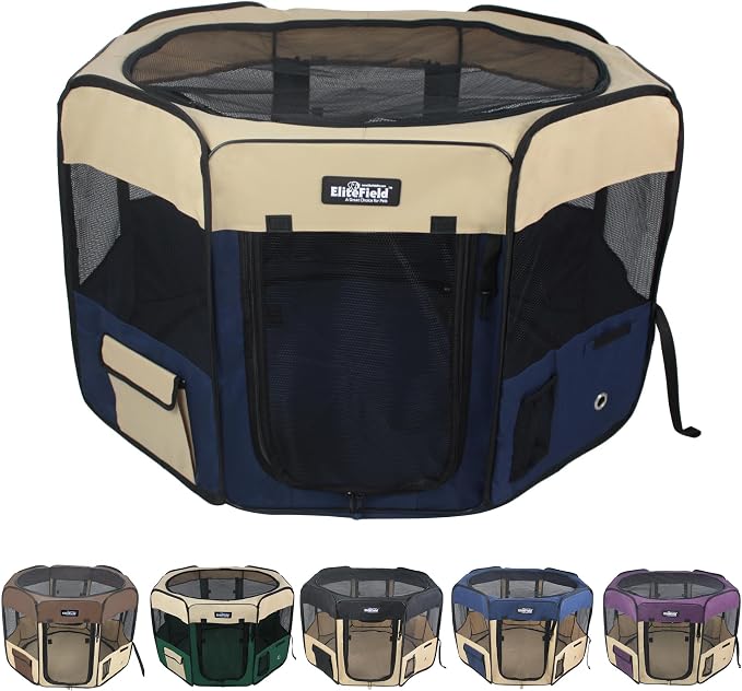 EliteField 2-Door Soft Pet Playpen for Dogs and Cats (2-Year Warranty) | 600D Fabric, Washable Floor Mat & Top Cover, Indoor/Outdoor, Carrying Bag, Ground Stakes, Zipper Locks