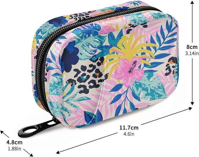 Pill Organizer Leopard Spots Palm Leaves Pill Box 7 Day Pill Case Bag Travel Pill Organizer Bag with Zipper Portable Weekly Case Compact Size for Vitamin Supplement Holder