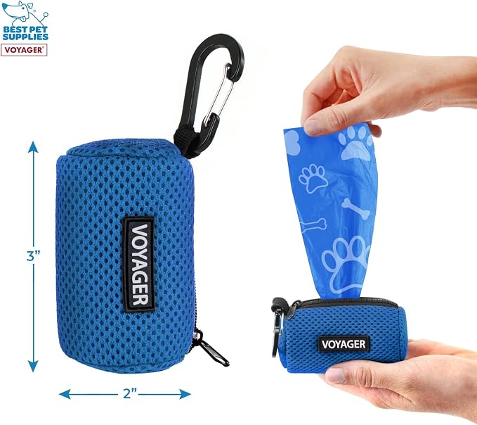 Best Pet Supplies Dog Poop Bag Holder Leash Attachment with Reusable Dispenser for Travel, Walking, Park, and Outdoor Use, Durable with Clip-On - Royal Blue, Mesh Dispenser w/15 Bags