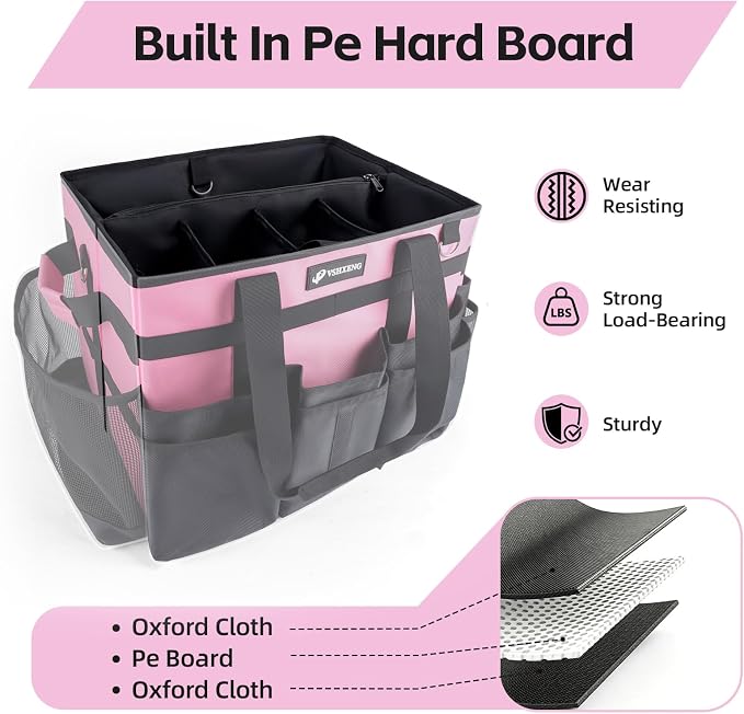 Large Rolling Cleaning Caddy Bag with Wheels, with Detachable Trolley, Cleaning Bags on Wheels for Housekeepers, Cleaning Cart Supplies Organizer for Home, Car, Picnic (Pink)
