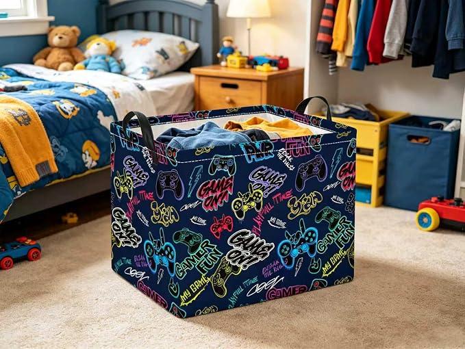 Rectangular Valentines Basket for Women Girls Storage Bin Organizer Box Shelf Room Decor(Cool Game)
