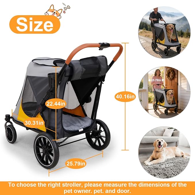 Dog Stroller for Large-Dogs: Easy Fold Dual Entry Onefoot Brake | All Terrain Dog Wagon Cart with Air Mesh, Ideal for Breeds up to 92 lbs