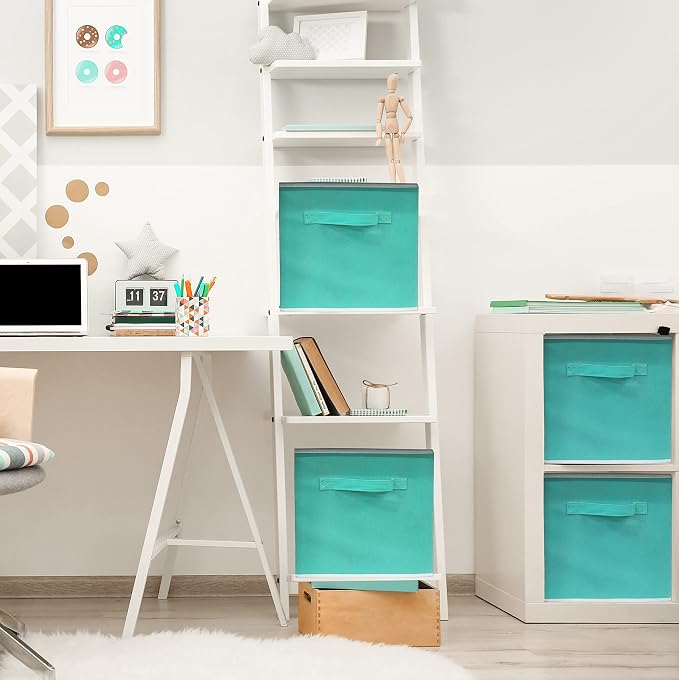 Simple Houseware 11-Inch Foldable Cube Storage Bins, Turquoise, 6-Pack | Lightweight & Durable Structure Fabric Cubes Organizer for Closet or Shelves