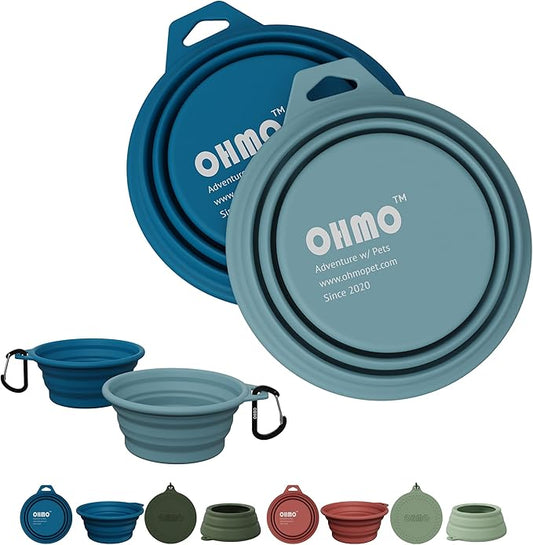 OHMO Collapsible Dog Bowl(2 Pack, Peacock&Light Blue 12oz/400ml) Premium Silicone Pet Water Bowls for Cats & Dogs, Portable Dog Travel Bowls Foldable for Outdoor Camping Hiking