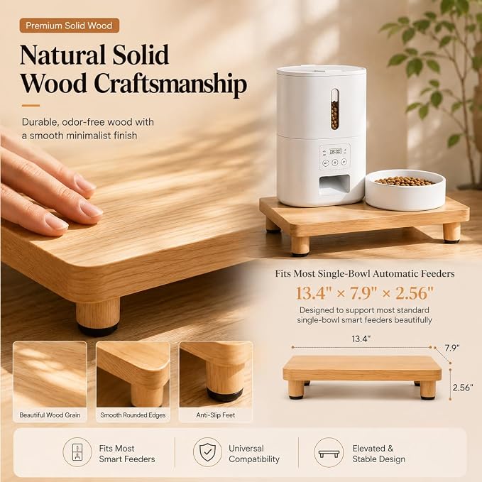 Solid Wood Cat Feeder Stand, Elevated Cat Bowl Holder for Automatic Feeder & Traditional Bowl, Ergonomic Raised Feeding Station to Relieve Spine & Joint Pressure Standard