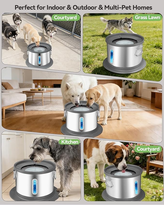 UPSKY 14L No Spill Dog Water Bowl, Stainless Steel Spill Proof Dog Bowl with Water Window, Dual-Suction Anti-Slip Large Capacity Slow Drinking Bowl with Floating Disk for Large Dogs & Messy Drinkers
