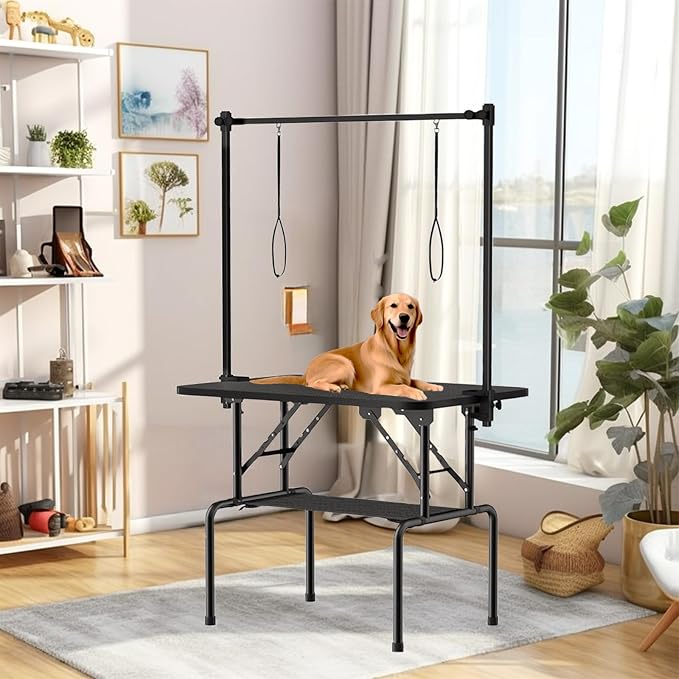 36 Inch Foldable Dog Grooming Table with Adjustable Arm, Nooses & Storage Basket - Non-Slip Pet Grooming Station for Dogs & Cats - Supports Up to 300 lbs (36 inches)