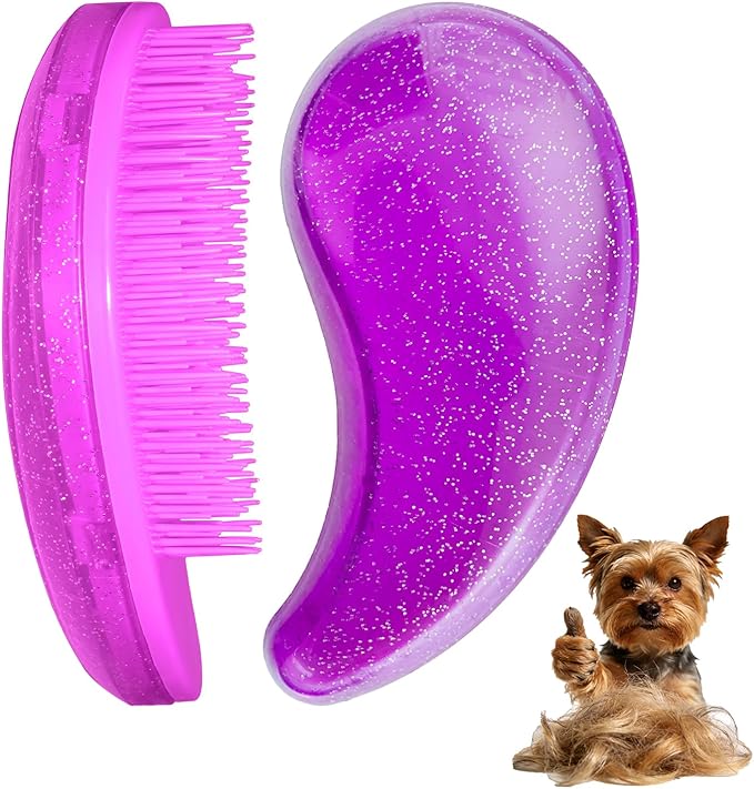 Small Dog Brush- Grooming Tool for Teddy, Yorkies, Maltese, Shih Tzu, Chihuahua - Puppy Hair Brush (Glitter Rose Red)