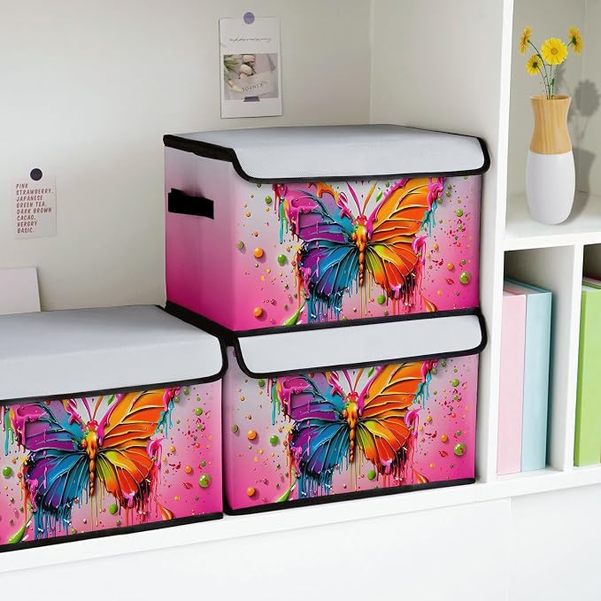 Stackable Storage Bins with Lids,Closet Organizers Fabric Box for Home and Office,Blanket Clothes Organizers,Under Bed Storage Containers 3 Pack