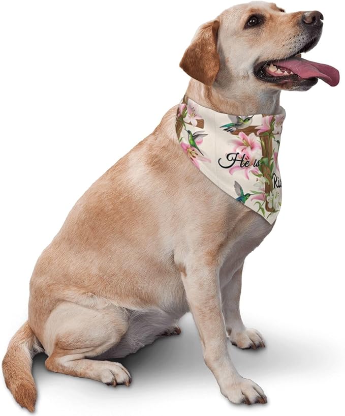 Easter Sunday Religious Cross Christian He is Risen Flower Pet Triangle Scarf for Dogs & Cats, Polyester Decorative Scarf, Adjustable Cute Pet Bandana for Daily Wear & Photo Shoots