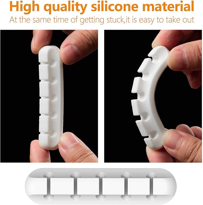 TviewSmart Cord Organizer for Desk, 5 Pack Cord Holders, Cable Clips, White | Silicone cable management clips self adhesive for nightstand and charger, 7-5-3-1-1 slots hold USB and phone cords up to 6 mm