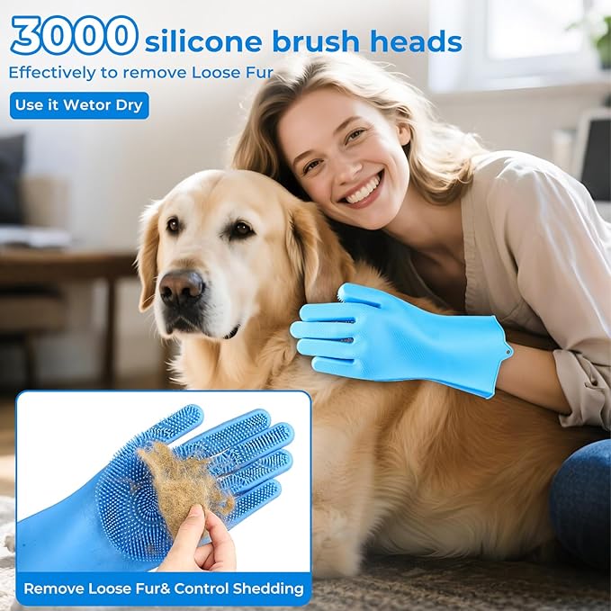 3PCS Dog Bath Kit,Dog Bath Brush | Dog Bath Gloves | Microfiber Dog Towel 26'' X 11'' Extra Soft Plush Chenille Dog Drying Towel to Dry Soggy Large Pets & Small Puppy (B-3 Kits)