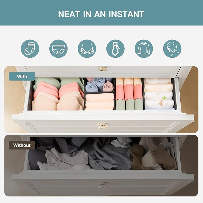 Drawer Organizer Clothes, 21 Pack Dresser Organizer for Baby Clothes, Underwear, Sock - Foldable Closet Organization and Storage Dividers Bins for Nursery, Bedroom (Black)