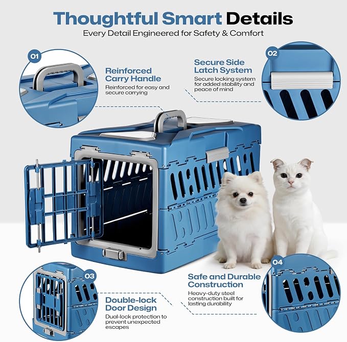 Collapsible Pet Carrier for Small Dogs & Cats - 3-Second Fold Portable Pet Travel Crate, Durable PP Material, Ventilated Design, Double-Sided Door, Foldable Pet Kennel for Car/Outdoor/Home