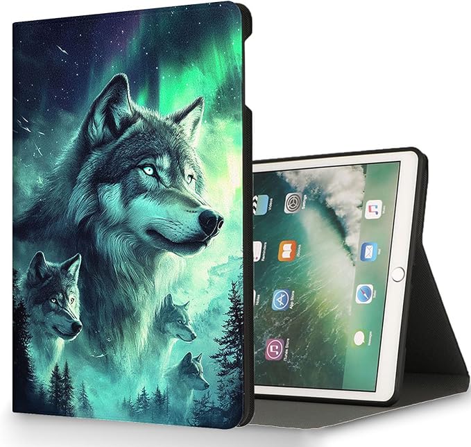 for Microsoft Surface Pro 7 Plus,Surface Pro 7/6/5/4 12.3" Tablet Case,Auto Wake/Sleep,Adjustable Stand Protective Cover - Wolf Northern Lights