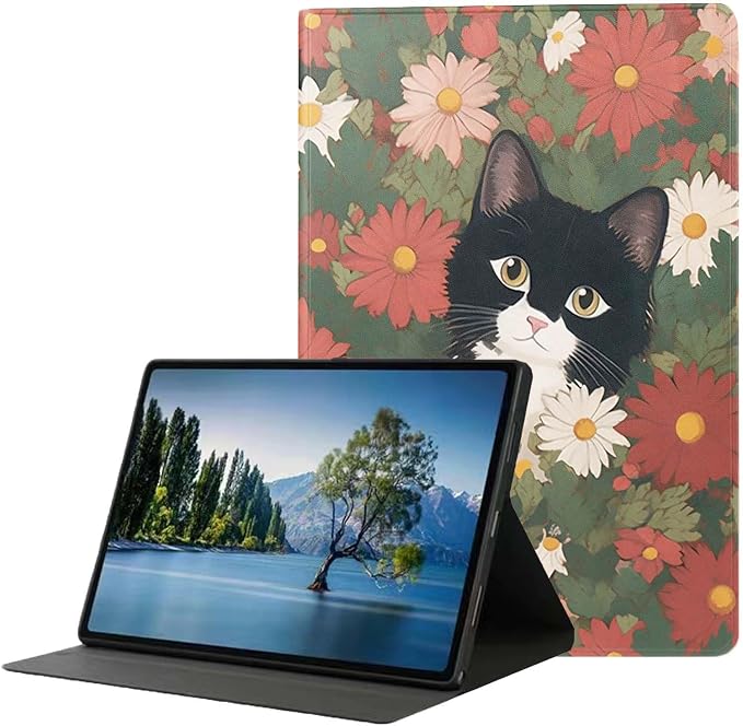 for Samsung Galaxy Tab S9 11" 2023(SM-X710/X716B/X718U) Tablet Case,Premium Leather Folio Stand Auto Wake/Sleep,Multiple Viewing Stand,Cute Cat in Garden