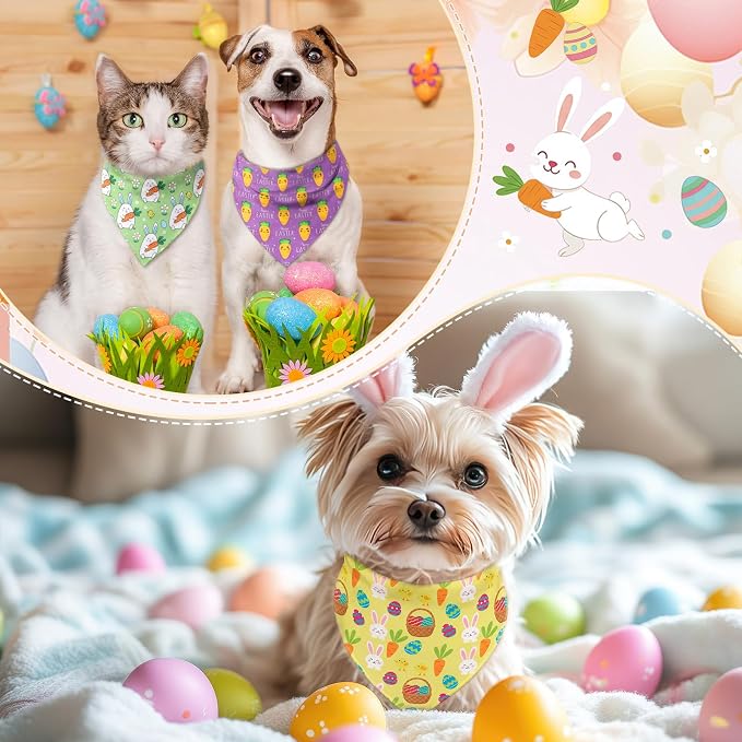 Abbylike 50 Pcs Spring Dog Bandanas Bulk Bunny Egg Carrot Bandanas for Dogs Triangle Kerchief Bibs Scarf Set for Pet Easter Costume Photo Props Accessories Pet Shops, 25 Styles (19.7 x 13.8 x 13.8)