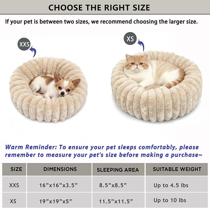 Mini Dog Bed for Very Small Dogs & Cats Washable, Fluffy Round Extra Small Kitten Beds for Indoor Kittens, Ultra-Soft Tiny Puppy Cat Donut Bed for Cozy Sleep, Beige, 16 x 16 x 3.5 Inch