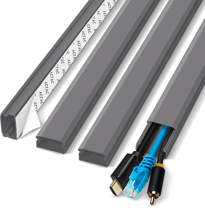 62.8in Grey Cord Hider for TV on Wall, Paintable Cord Cover Wall Kit | Wire Cover for Wall, Cord Hiders for TV on Wall, Hide Cords Wall Mounted TV - Cord Concealer Cable Channel: W0.98in H0.5in